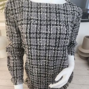 Women's NWTO Anne klein,  fringe, tweed, wool blouse top. Size L.😍🤩
